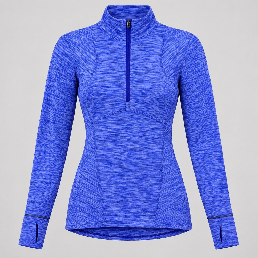 Lululemon 1/2 Zip Pullover Long Sleeve Size 8 Blue Space Dye Athletic Running